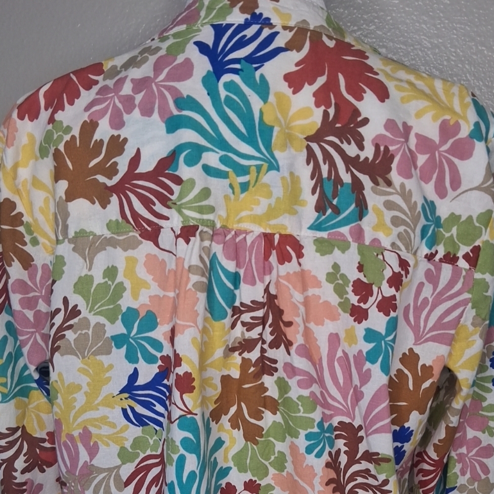 St. John's Bay Womens Split Crew Neck Roll-tab Sleeve Blouse Coral Multicolor PM - Picture 8 of 16